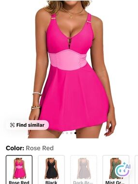 Rose Red One-Piece Swim Dress with Waist Panel